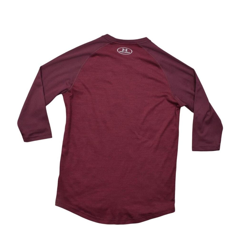 Under Armour Men's Red Polyester T-Shirt Small Loose Heatgear 3/4 Sleeve - Picture 2 of 6